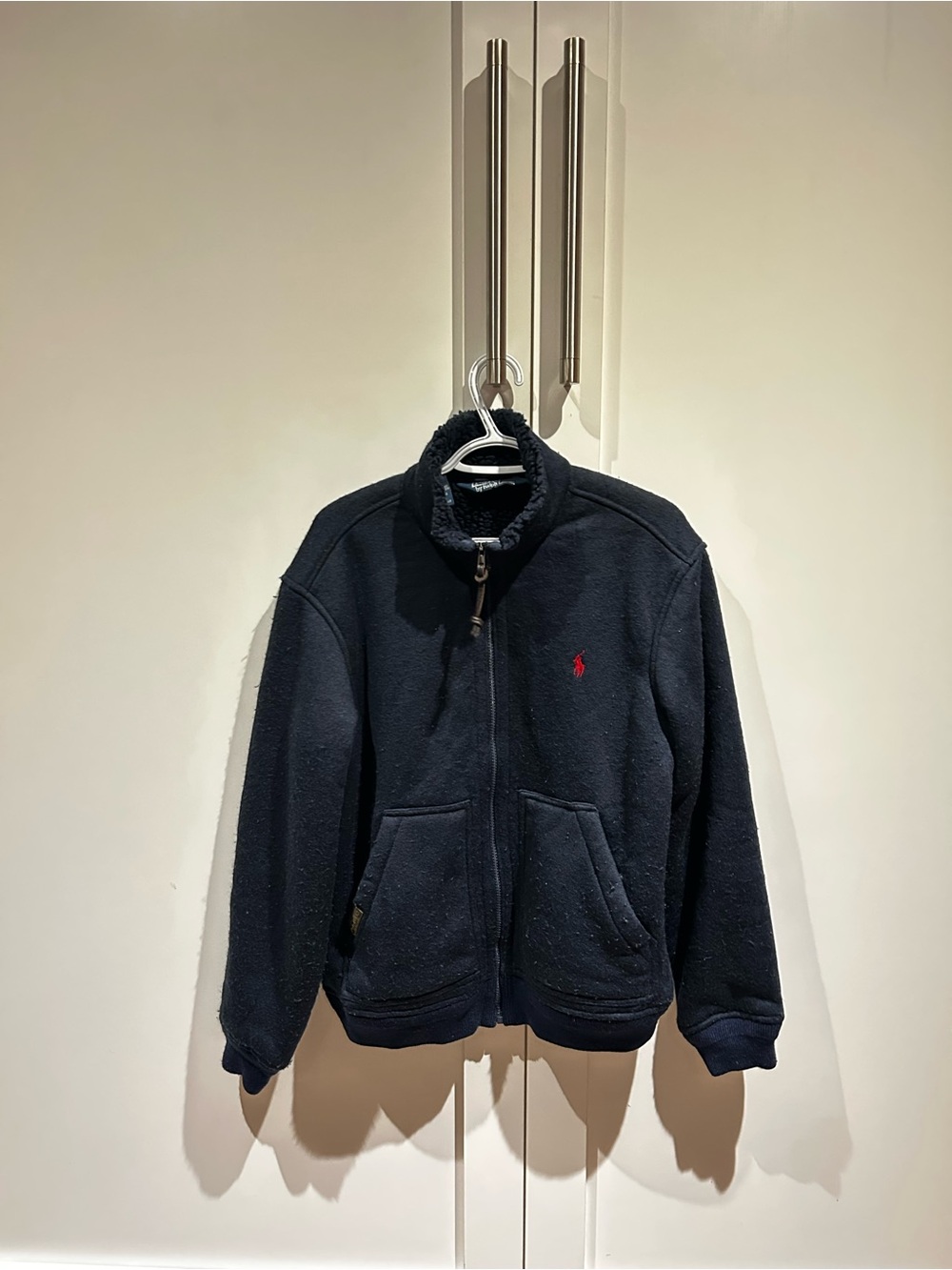 Ralph Lauren Navy Fleece Zip Jacket with Red Pony Logo